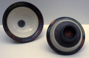Raku bowls. Thrown and turned raku body, 1992