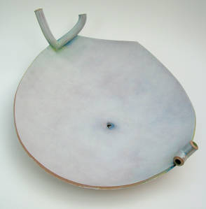 Study in a hammock. Hammock moulded, extruded, and incised ironstone with applied vitreous white slip, oxide, glaze stain, and underglaze colour, etc.